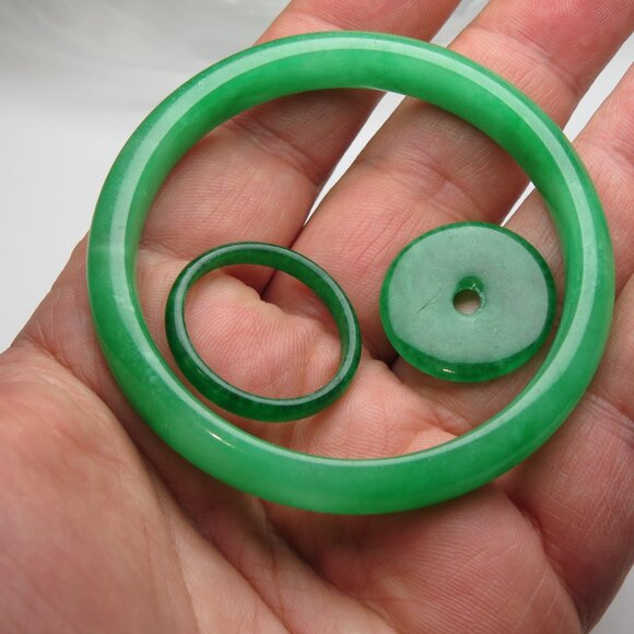 "Natural Jade bangle + REE Jade Ring & Jade Donut 57mm " - Picture 1 of 3